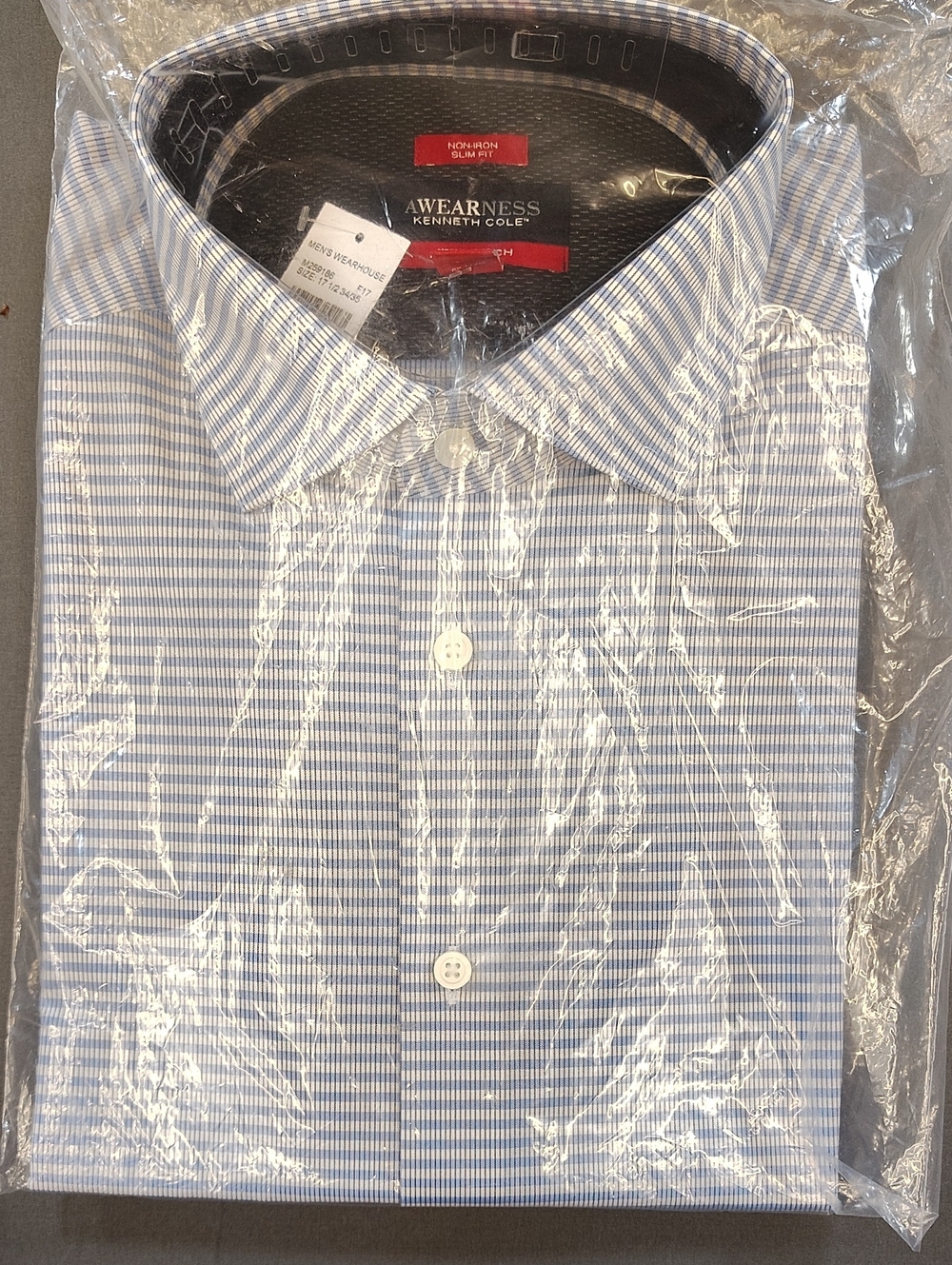 Kenneth Cole Light Blue and White Micro Check Dress Shirt